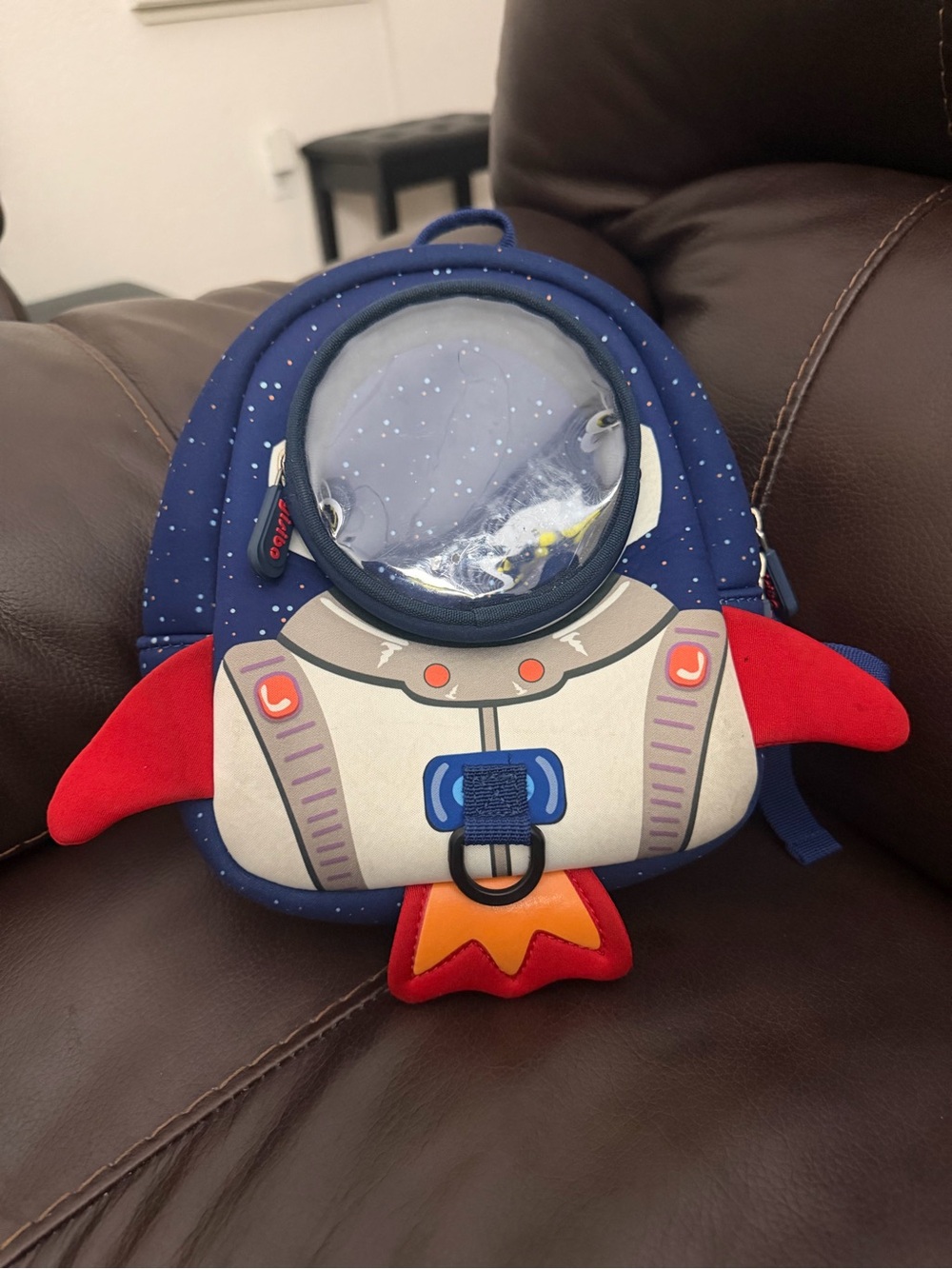 Kids Navy Blue Rocket Ship Backpack with Red Accents (NO LEASH)